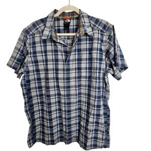 The North Face Shirt Snap Front Shirt Plaid Shirt Men L Blue Short Sleeve Shirt